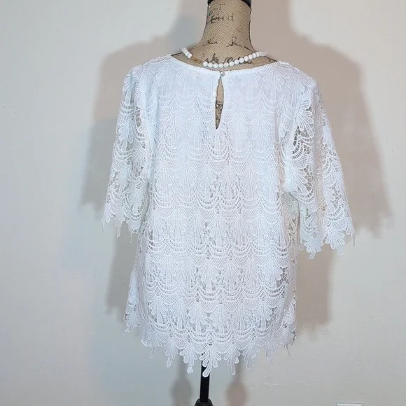 Adiva White Lace Blouse Size 1X - Picture 3 of 9